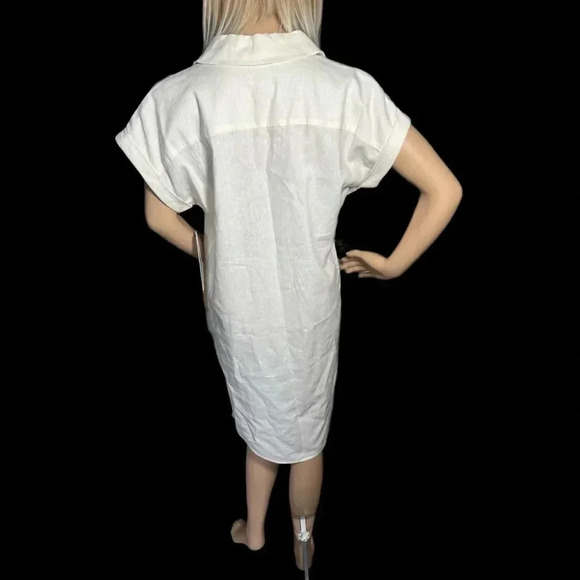 NWT CALVIN KLEIN White Linen Blend Button Front Midi Shirt Dress Coastal Chic - Picture 5 of 14